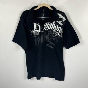 Vintage Billabong Men's Black Graphic Collared Shirt Wave Large Logo XL Y2K